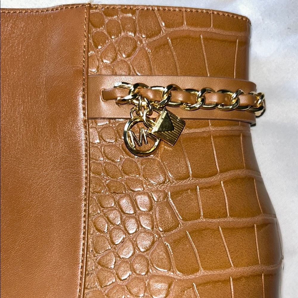 Michael Kors Alane Chestnut Brown Croc Embossed Leather Ankle Boots - Picture 6 of 15